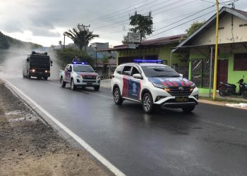 Water Canon Polres Tapteng Semprotkan 6 Ton Cairan Disinfektan