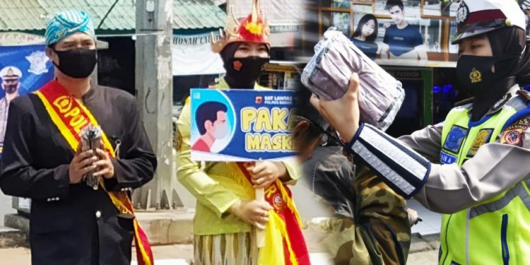 Kampanye Bermasker, Polwan Cantik Diturunkan ke Jalan. 8000 Masker Dibagikan