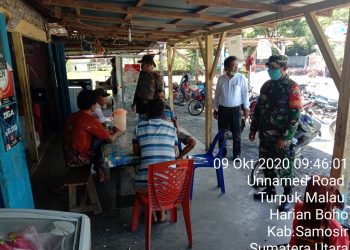 Patroli Gabungan TNI -Polri Sosialisasi Physical Distancing di Samosir