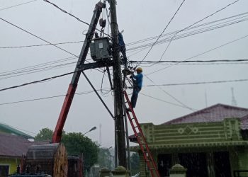Demi Pelayanan, Saat Hujan pun Petugas PLN Perbaiki Trafo
