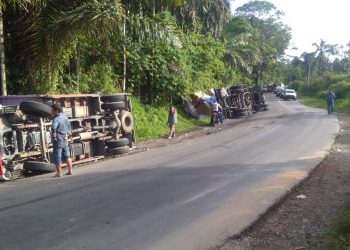 Truk Pengangkut Ribuan Butir Telur dan Pulp Terbalik di Jalinsum, Ini Videonya..