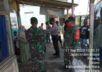 Pelaksanaan Patroli Protokoler Kesehatan oleh Personel Jajaran Kodim 0208/Asahan di Terminal KUPJ