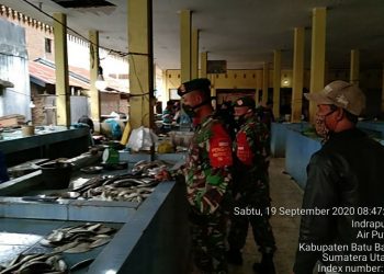 Personel Jajaran Kodim 0208/Asahan Laksanakan Pendisiplinan Mandiri Covid 19 di Pajak Delima