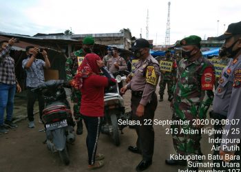 Kodim 0208/Asahan Melalui Koramil 02/Air Putih Laksanakan Berikan Himbauan Pakai Masker