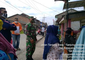 Tetap Semangat Personel Kodim 0208/Asahan Sosialisasikan Pemakaian Masker Demi Mempercepat Pemutusan Penyebaran Covid-19