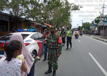 Personel Kodim 0208/Asahan Laksanakan Operasi Yustisi Pendisiplinan Protokol Kesehatan Bersama Tim Gabungan