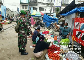 Jalankan Patroli Disiplin Mandiri Covid-19 Gabungan Di Pajak Delima Oleh Personel Kodim 0208/Asahan
