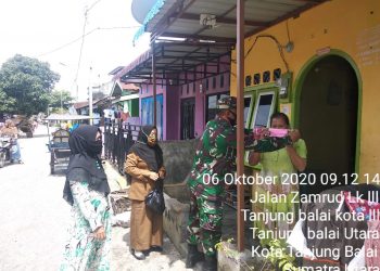 Kodim 0208/Asahan Dan Perangkat Kelurahan Giat Memotivasi Masyarakat Agar Mau Memakai Masker