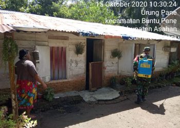 Cegah Penyebaran Covid-19, Personel Jajaran Kodim 0208/Asahan Lakukan Penyemprotan Disinfektan