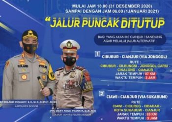 Malam Pergantian Tahun Baru 2021, Jalur Puncak Ditutup Sat Lantas Polres Bogor
