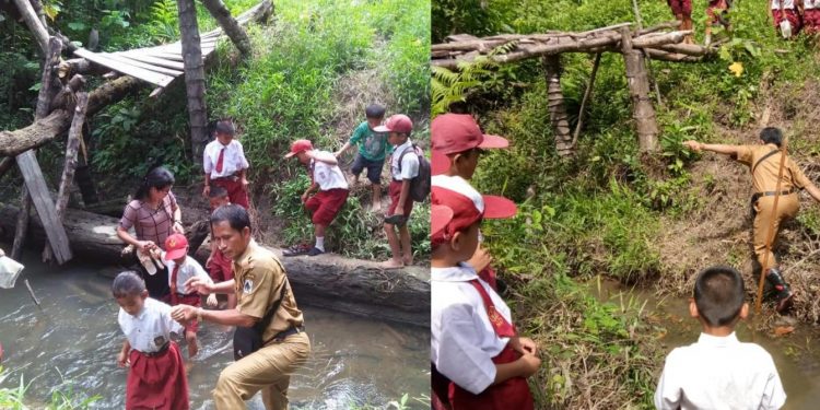 Siswa SD di Nias Utara Mohon Jembatan Menuju Sekolah Diperbaiki