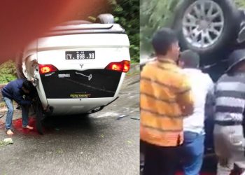 Pajero Sport Ditumpangi Satu Keluarga Jungkir Balik di Sibaganding, 1 Tewas