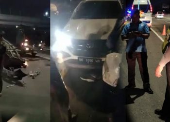 Kijang Innova Terbalik di Tol Tanjung Morawa usai Tabrak Mobil Kepsek MAN Bandar, Simalungun