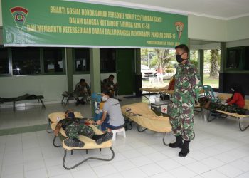 Di Tengah Pandemi Covid-19, Yonif 122/Tombak Sakti Gelar Donor Darah