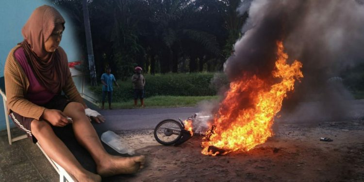 Minyak Tumpah, Eli Junita dan Sepedamotornya Terbakar di Simalungun