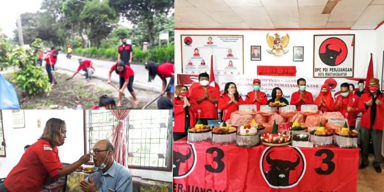HUT PDI-P Ke-48, DPC Siantar Gelar Kegiatan Sosial serta Bagikan Nasi Tumpeng