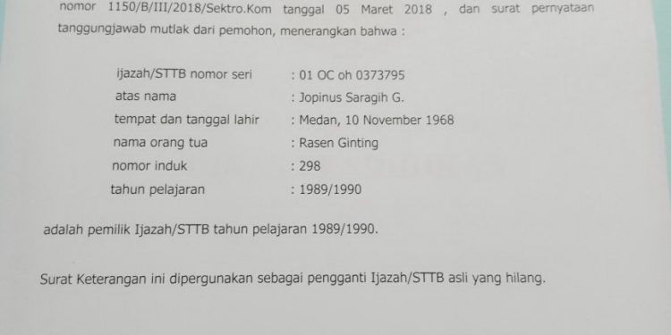 Sah, Pengganti Ijazah JR Saragih Dileges