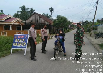 Personel Jajaran Kodim 0208/Asahan Bersama Polsek Sei Kepayang Gebyar Operasi Yustisi Pendisiplinan Protokol Kesehatan