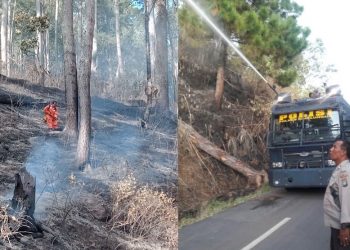 Polres Simalungun Turunkan Water Canon Atasi Kebakaran Hutan di Pebukitan Danau Toba