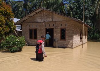 Sungai Bahapal Meluap, Anggota Polsek Perdagangan Terobos Banjir Evakuasi Keluarga Khairul Sinaga dan Jaliah Karo-karo