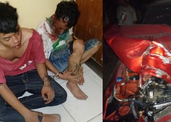 Begal Bermobil Dimassakan di Jalan Lintas Siantar-Medan Setelah Mobilnya Tabrak Tembok