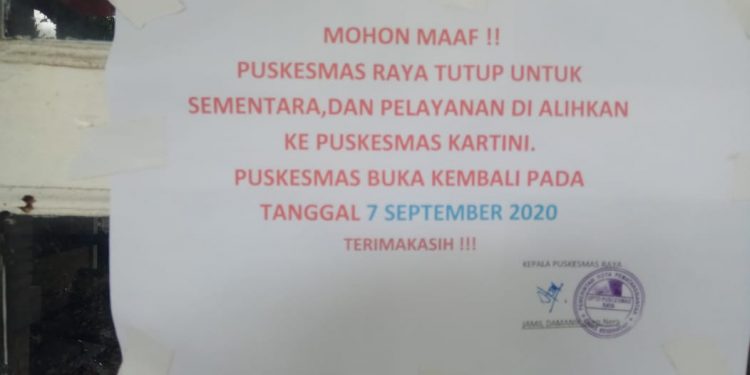 Tiga Pegawai Terpapar Covid-19, Puskesmas Raya Ditutup, Pelayanan Dialihkan ke Puskesmas Kartini