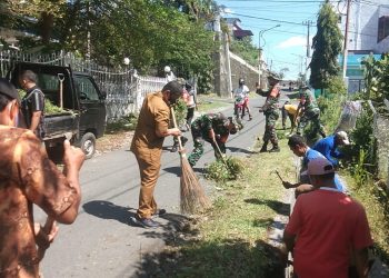 Sambut HUT TNI ke-76 Camat Siantar Barat bersama Dan Ramil 04/SB Gotong Royong