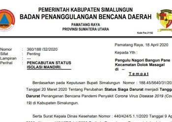 Status Isolasi Nagori Bangun Panei di Simalungun Dicabut