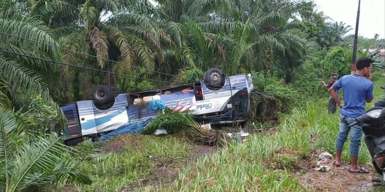 Bus Berlian Baru dari Siantar Tujuan Pekanbaru Terbalik di Jalinsum, Ini Data Korbannya..