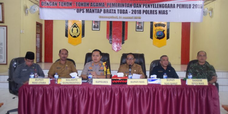 Wujudkan Pemilu Damai, Polres Nias Gelar Silaturahmi dengan Tokoh Agama, Pemerintah dan Penyelenggara Pemilu 2019