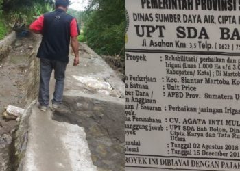 Proyek Perbaikan Irigasi milik UPT SDA Bah Bolon Asal Jadi