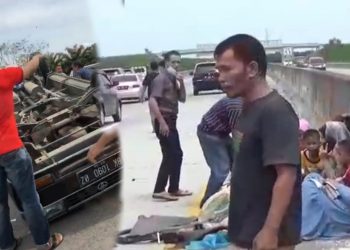 Mobil Rombongan Keluarga Siti Purba Terbalik Di Jalan Tol, 10 Orang Korban
