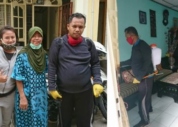 Sadar Bahaya Corona, Warga Kelurahan Bantan Swadaya Semprot Desinfektan