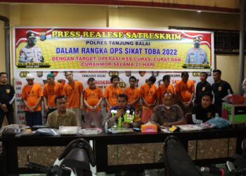 Sat Reskrim Polres Tanjung Balai Gelar Konferensi Pers Ungkap Kasus selama Ops Sikat Toba 2022