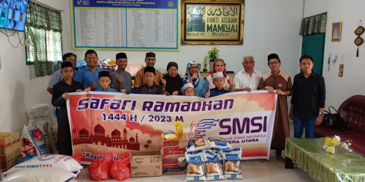 Safari Ramadhan SMSI Sumut, Serahkan Bantuan Bahan Pokok Ke Panti Asuhan Mamiyai