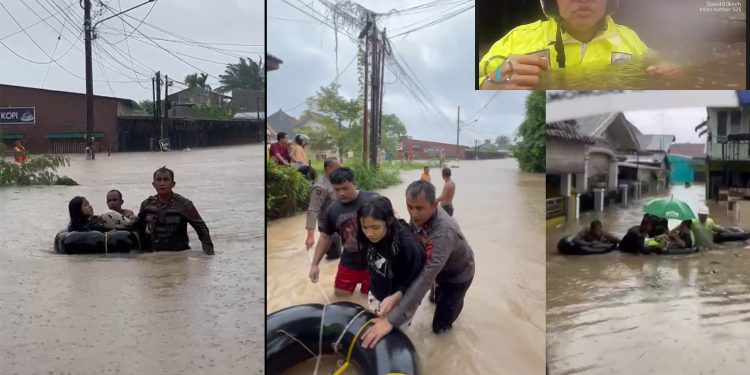 Medan Tergenang, Polsek Sunggal Bersama Basarnas Evakuasi Korban Banjir Medan Tergenang, Polsek Sunggal Bersama Basarnas Evakuasi Korban Banjir