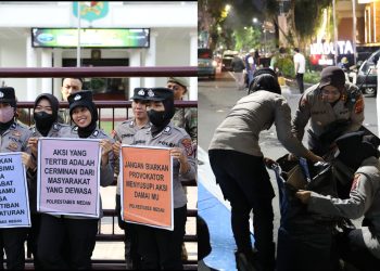 Dari Poster Humanis hingga Aksi Pungut Sampah: Polwan Warnai Aksi Damai di Balai Kota Medan
