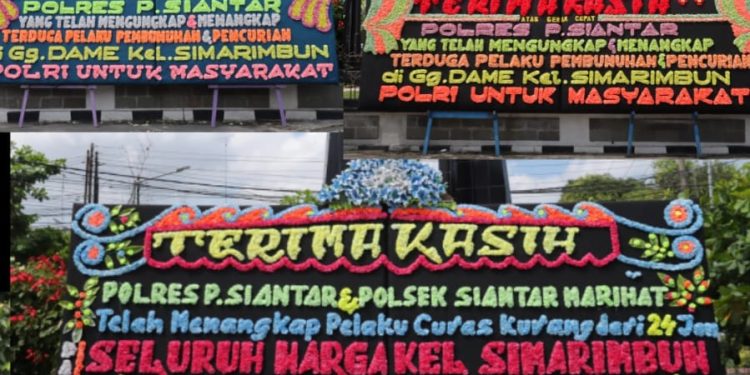 Sinergi Menguat, Rangkaian Papan Bunga Apresiasi Keberhasilan Polres Pematangsiantar Ungkap Kasus Curas