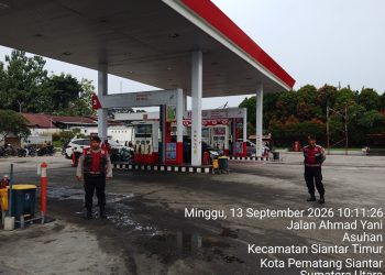 Cegah Keributan dan Gangguan Kamtibmas, Sat Samapta Polres Pematangsiantar Kawal SPBU